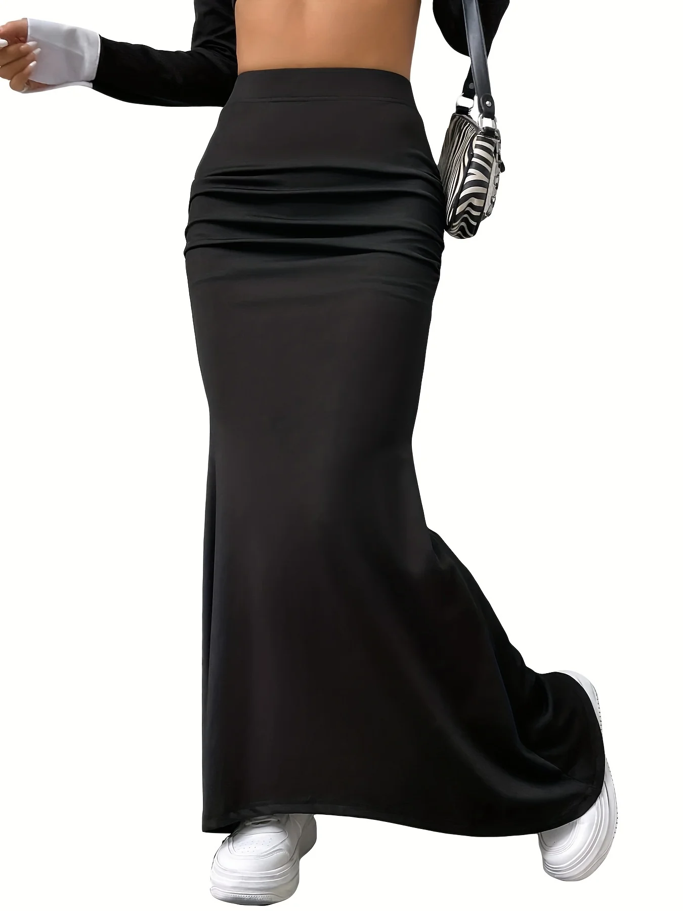 Solid Ruched High Waist Skirt, Elegant Slim Bodycon Skirt For Spring & Fall, Women's Clothing - Deanwangkt