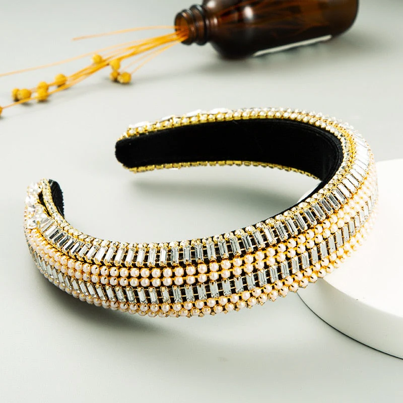 Baroque Hand Made Pearl Beading Gemstone Retro Luxury Hairbands ZA Hair Accessories Hair Bows Flower Crown Headbands For Women - Deanwangkt