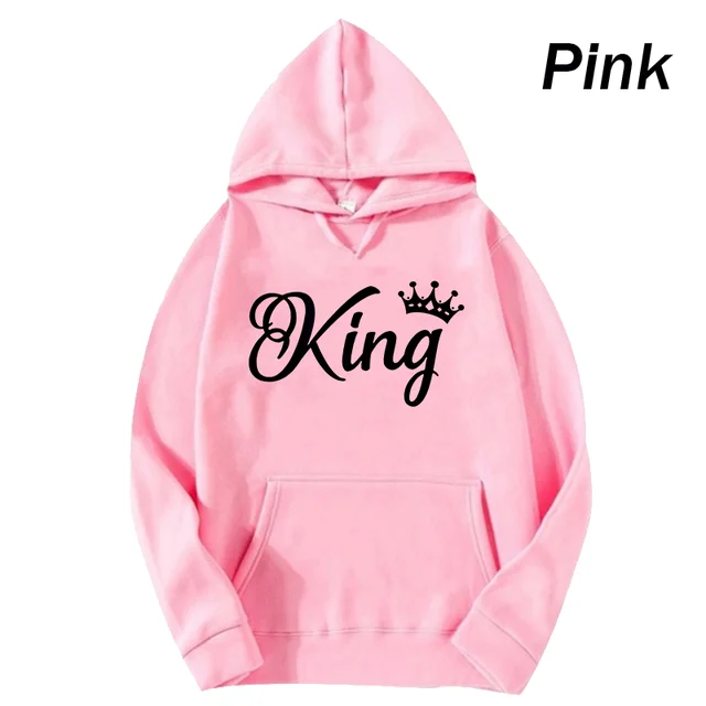 deanwangkt Fashion Men Women Long Sleeve Pullover Hooded Sweatshirts Unisex King and Queen Print Hoodies Casual Streetwear Couple Sweat - Deanwangkt