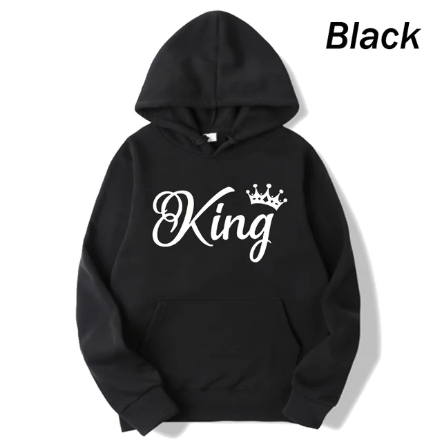 deanwangkt Fashion Men Women Long Sleeve Pullover Hooded Sweatshirts Unisex King and Queen Print Hoodies Casual Streetwear Couple Sweat - Deanwangkt