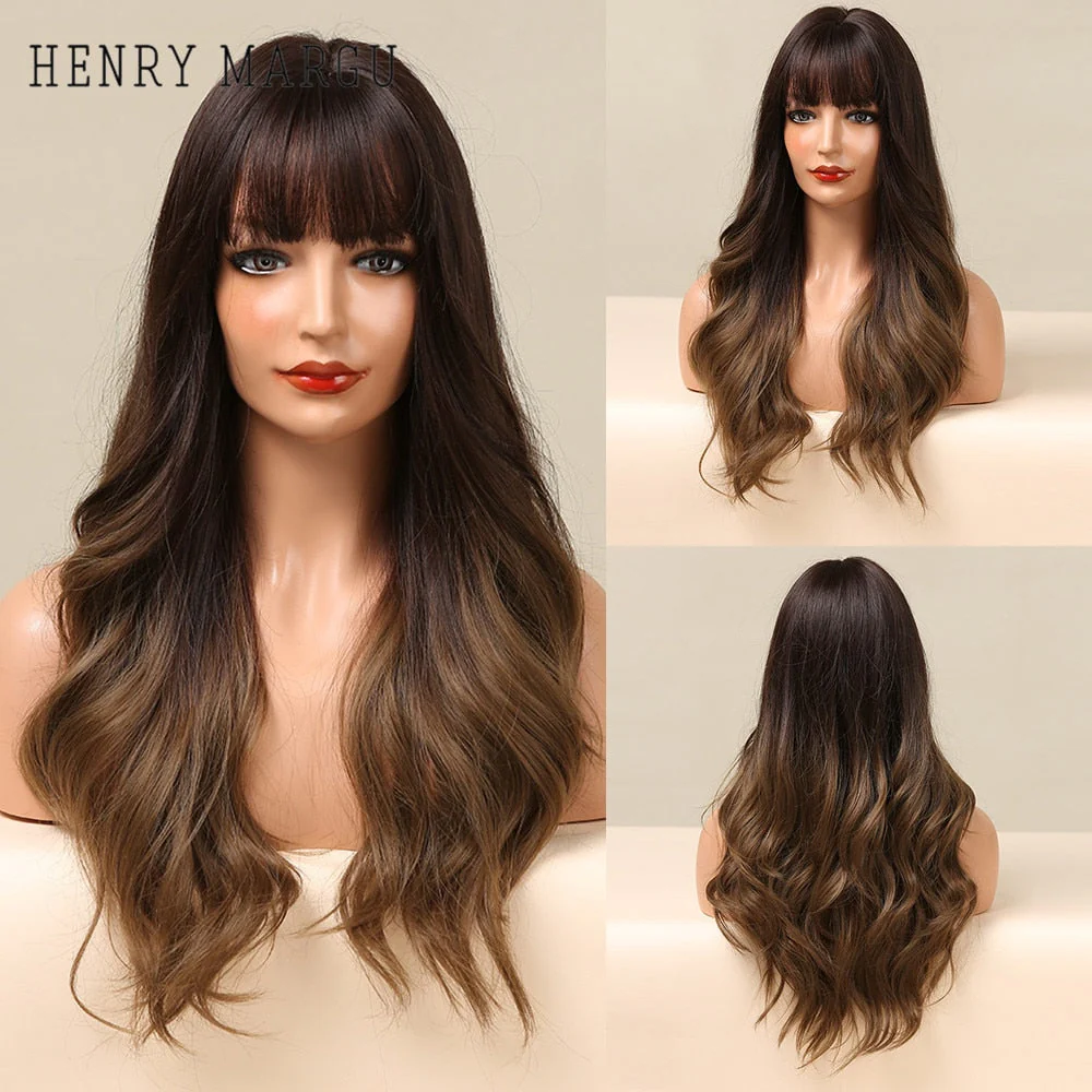 Pure Blonde Synthetic Hair Wigs Long Water Wave Wig for Women Colored Cosplay Lolita Wig with Bangs Heat Resistant - Deanwangkt