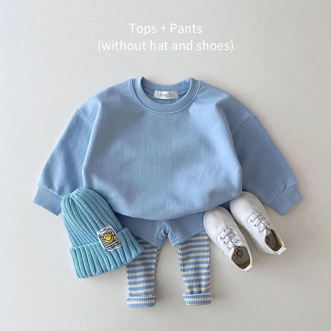 deanwangkt Korean Baby Cotton Kintting Clothing Sets Kids Boy Girls Outfit Spring Autumn Teenage Infant Tracksuit Pullovers Tops+Pants 2PCS - Deanwangkt