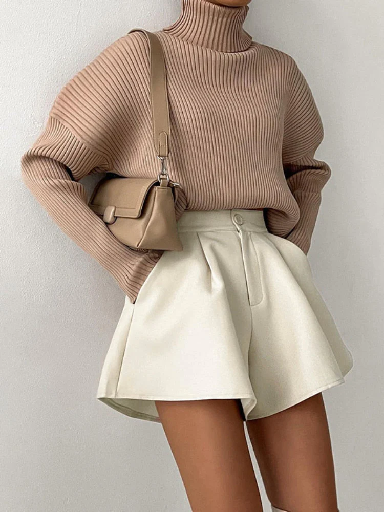 deanwangkt Women High Waist Shorts Summer Casual Loose A-line Wide Leg Short Pants Solid Fashion Pocket Office Lady Trousers Streetwear - Deanwangkt