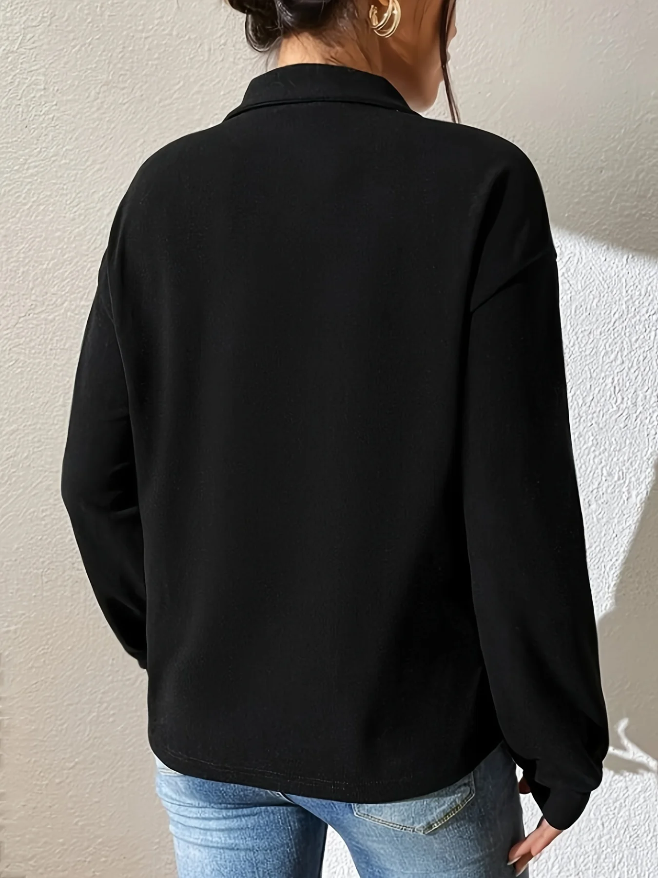 Quarter Zip Lapel Pullover Sweatshirt, Casual Long Sleeve Sweatshirt For Fall & Winter, Women's Clothing - Deanwangkt