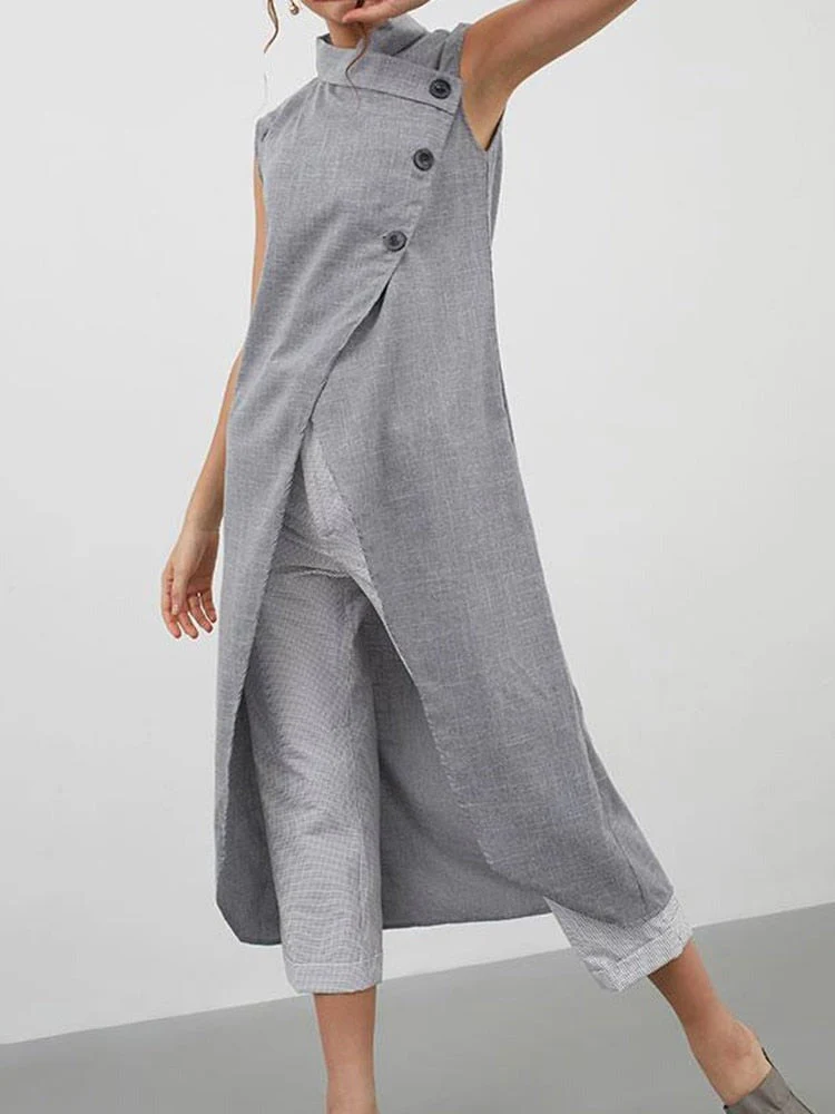 deanwangkt Celmia Women Asymmetrical Blouses  Summer Sleeveless Breathable Thin Tops Casual Chic Split Long Shirts Blusas Femmininas - Deanwangkt