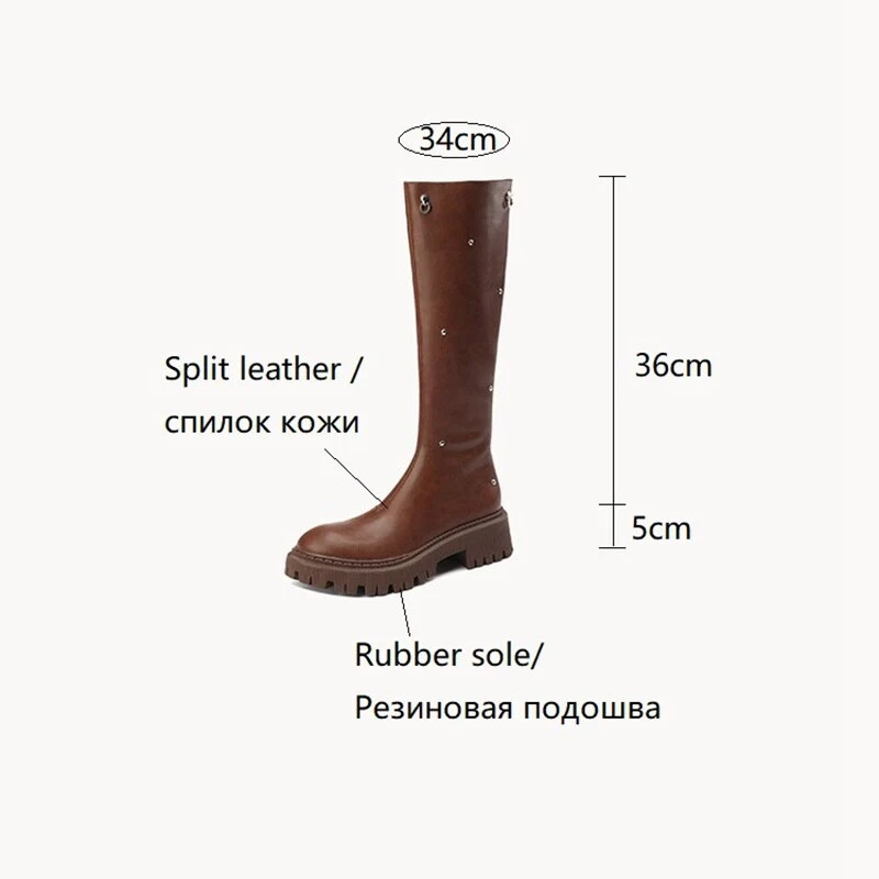 deanwangkt Autumn Boots    NEW Autumn Women Shoes Split Leather Shoes for Women Round Toe Chunky Heel Long Boots Thick Heel Knee-High Boots Riding Boots - Deanwangkt