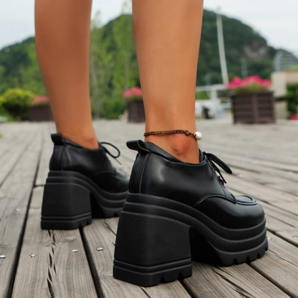 deanwangkt - Black Casual Frenulum Solid Color Round Out Door Wedges Shoes (Heel Height 3.94in) - Deanwangkt