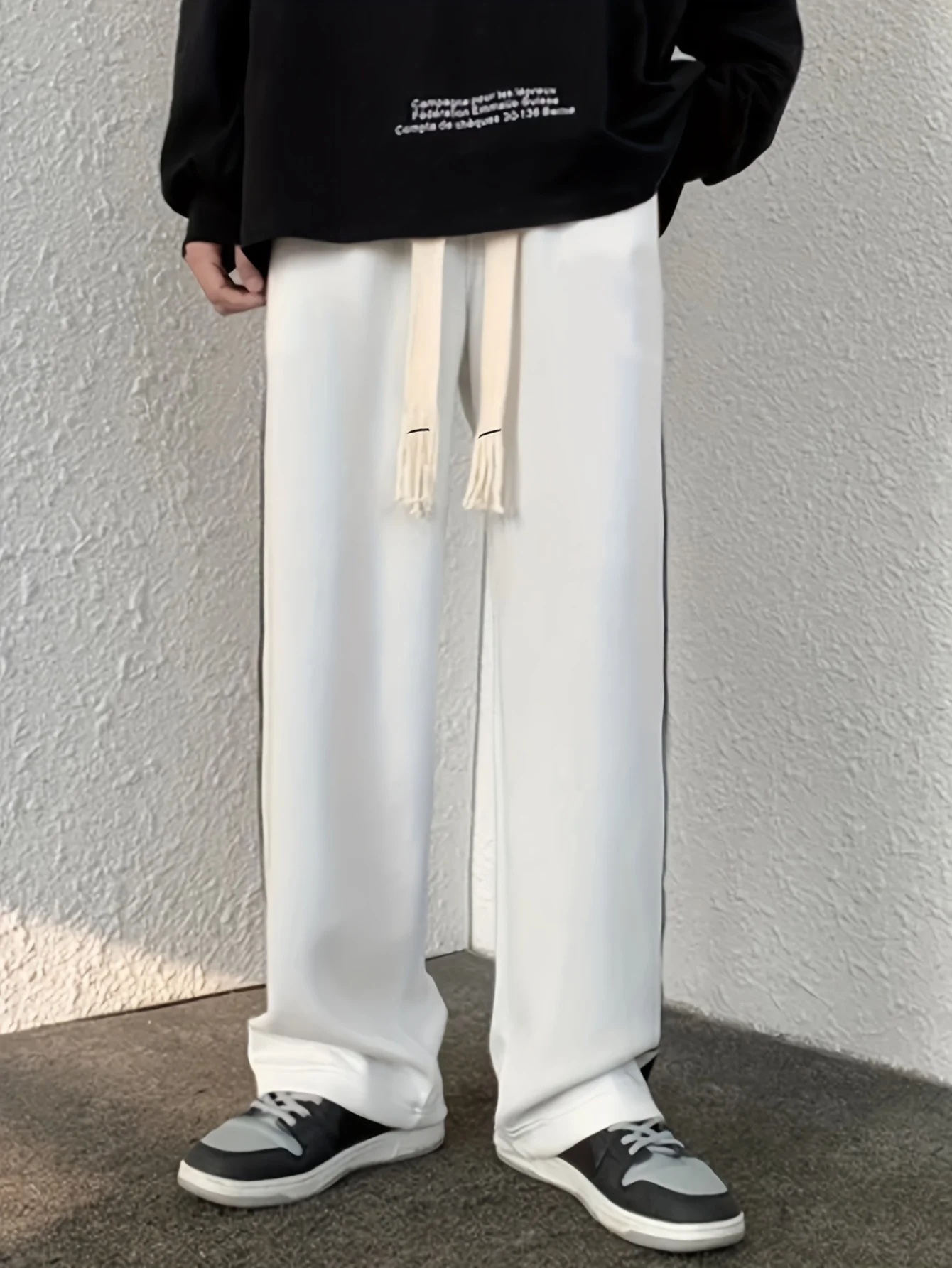 Men's Side Striped Straight Leg Joggers, Casual Stretch Waist Drawstring Comfy Trousers - Deanwangkt