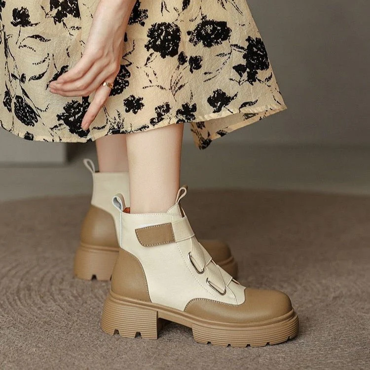 deanwangkt Winter Women Platform Ankle Chelsea Boots New Mid Heels Shoes Chunky Motorcycle Boots Party Designer Gladiator Pumps - Deanwangkt
