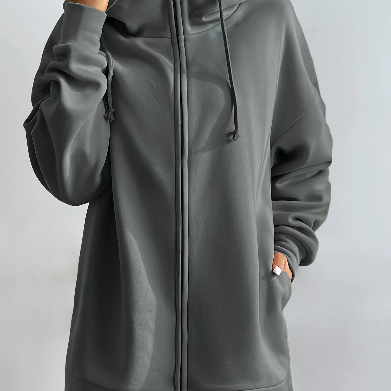 Solid Color Casual Sports Hooded Zipper Sweatshirs, Long Sleeve Drawstring Hoodie, Women's Sporty Sweatshirts - Deanwangkt