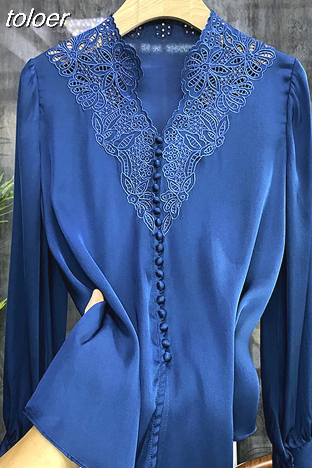 deanwangkt V Neck Shirts Long Sleeve Embroidery Blouse Women Hollow Out Tops Spring  Office Lady Solid Loose Clothes New 20645 - Deanwangkt