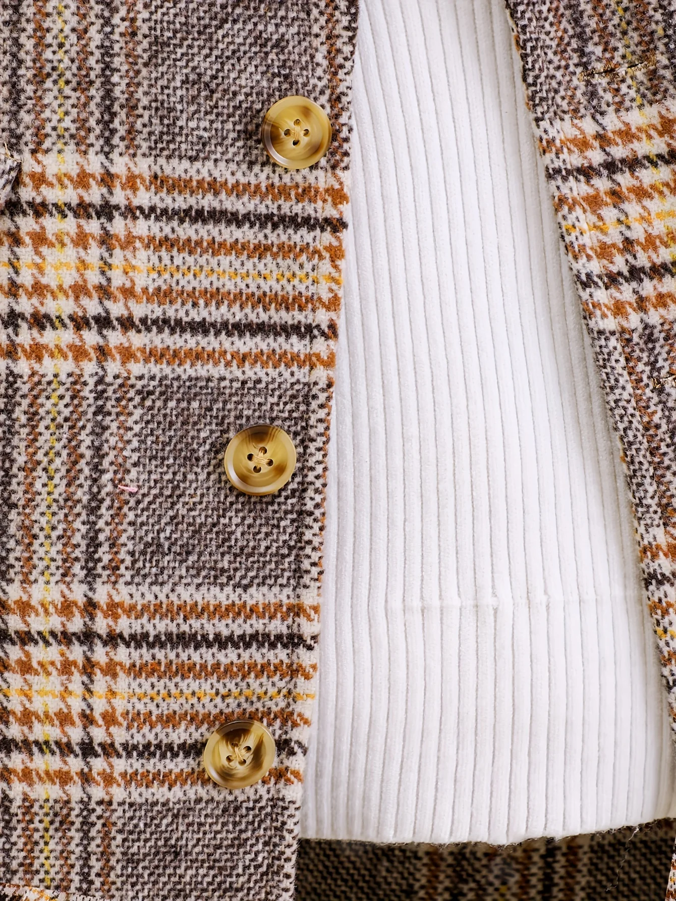 Girls Retro Plaid College Style Button Lapel Faux Woolen Jacket Overcoat, Autumn And Winter - Deanwangkt