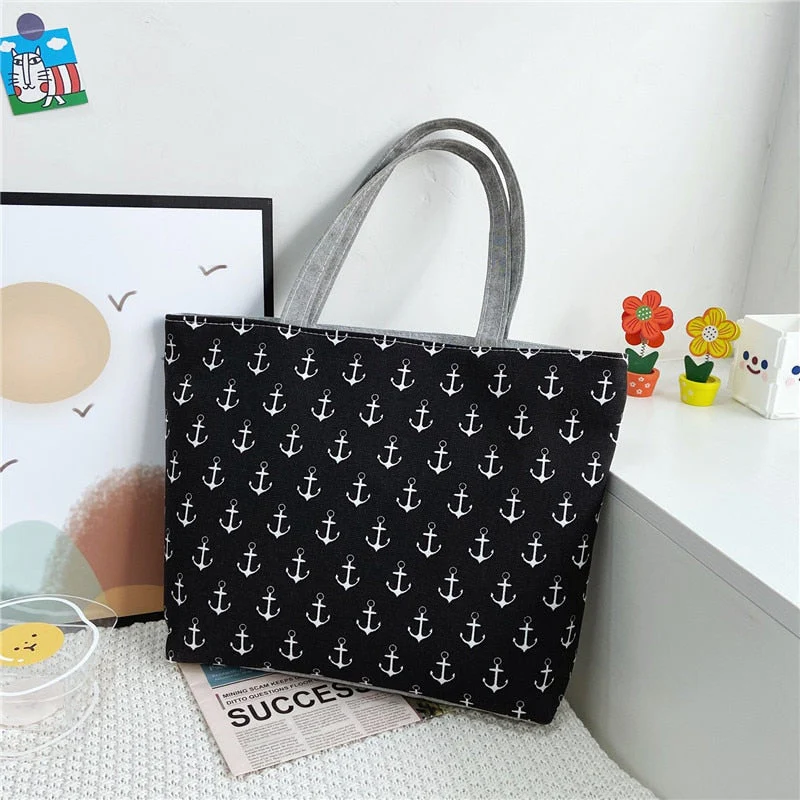 deanwangkt Fashion Folding Women Big Size Handbag Tote Ladies Casual Flower Printing Canvas Graffiti Shoulder Bag Beach Bolsa Feminina - Deanwangkt