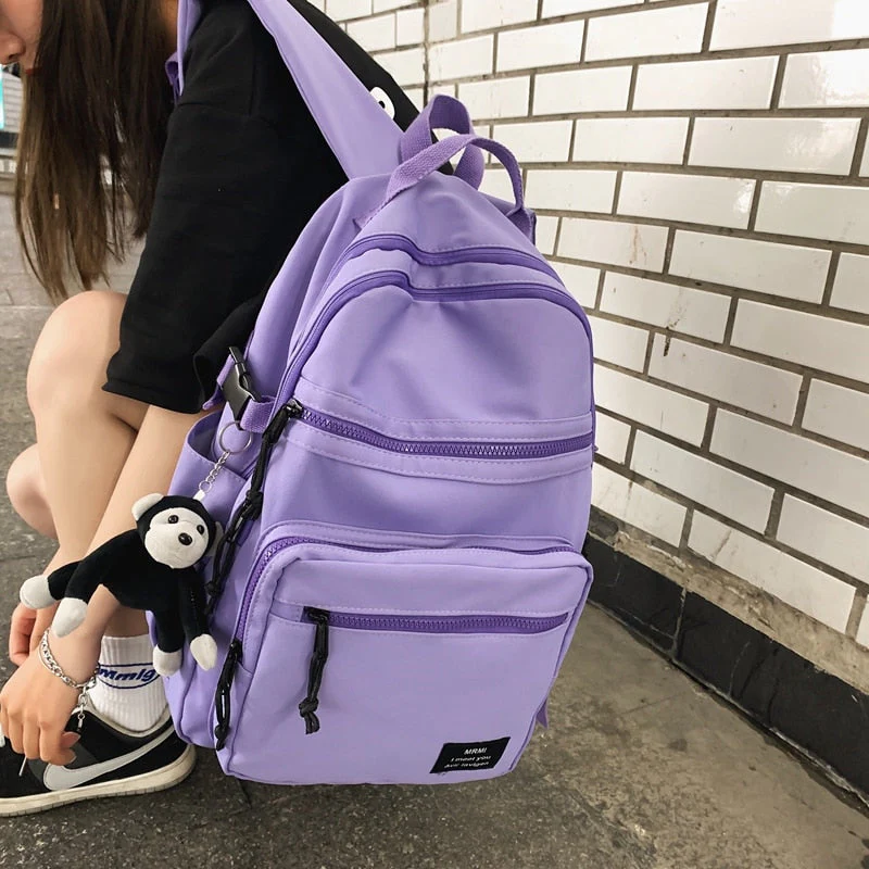 deanwangkt Solid Color Big Student Backpack Girl New School Bag High Capacity Women Backpack Female Cute Rucksack Leisure Travel Mochila - Deanwangkt