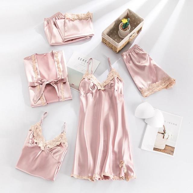 deanwangkt Women Robe Set Satin Sleepwear Lace Kimono Bathrobe Gown Sexy Nightwear Home Clothes Silky Bride Bridesmaid Dressing - Deanwangkt