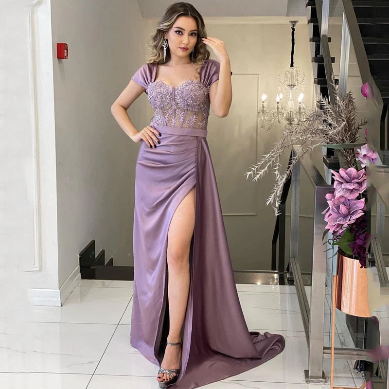 Graduation dress Sexy Prom Evening Dresses Off Shoulder Appliques Party Dress High Split Floor Length Cocktail Gowns Saudi Arabia Dubai - Deanwangkt