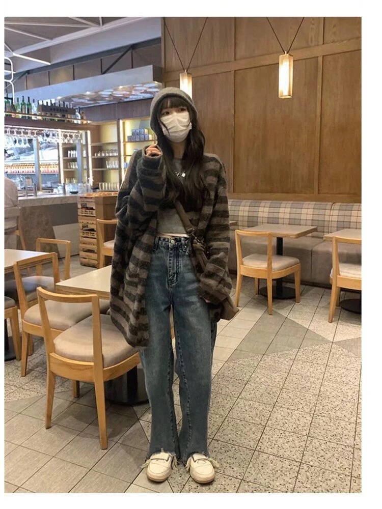 deanwangkt Trend Zipper Simple Literary Jeans Dark Lazy Straight Pants Summer New Women's High Waist Temperament Trousers - Deanwangkt