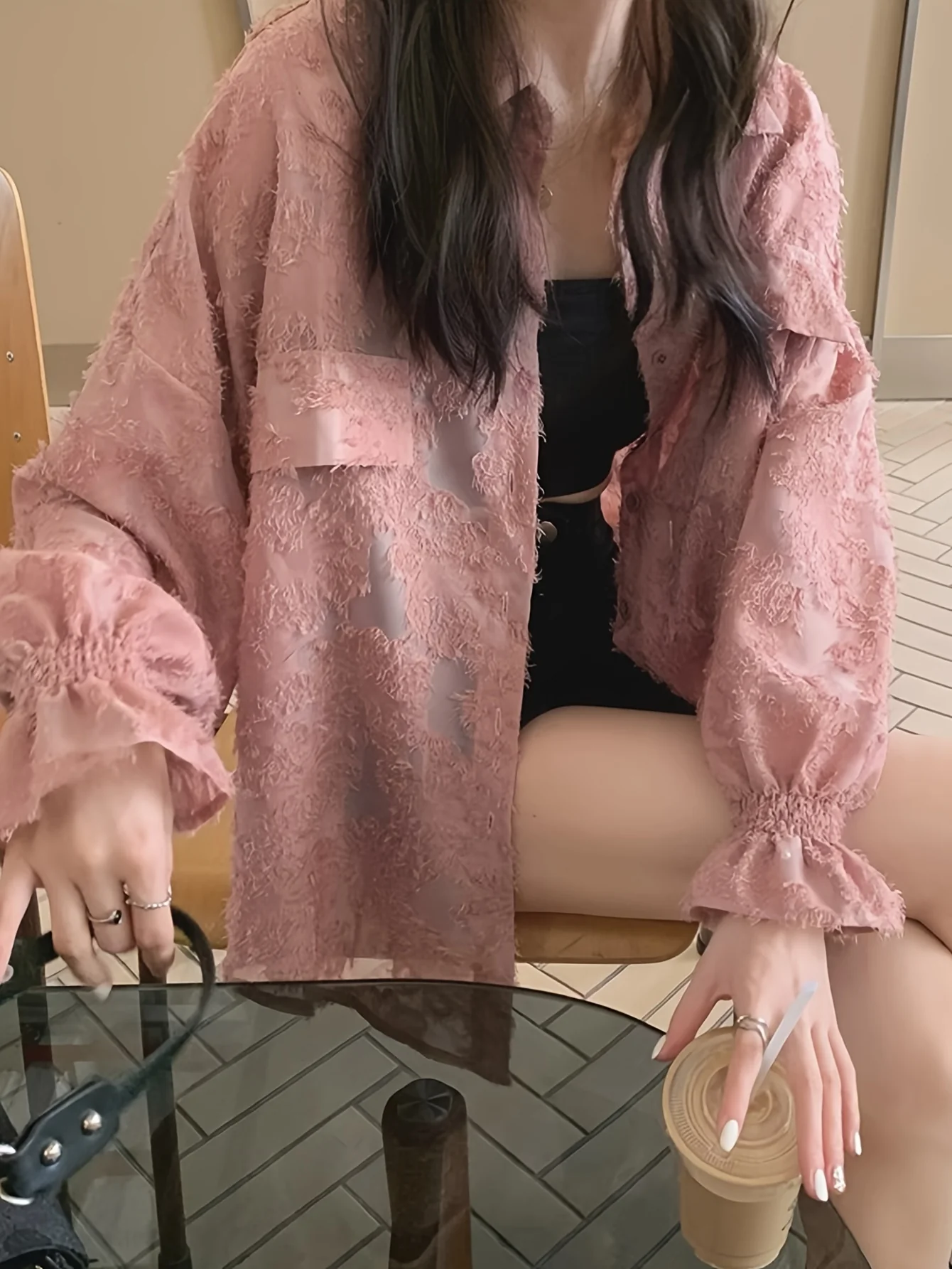 deanwangkt  Button Front Textured Shirt, Casual Long Sleeve Shirt For Spring & Fall, Women's Clothing - Deanwangkt