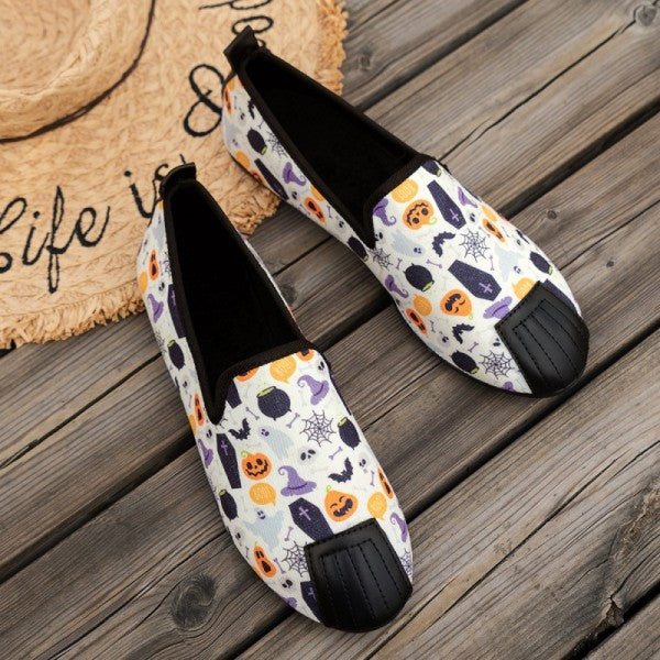 deanwangkt - Halloween Cream White Casual Patchwork Printing Round Comfortable Flats Shoes - Deanwangkt