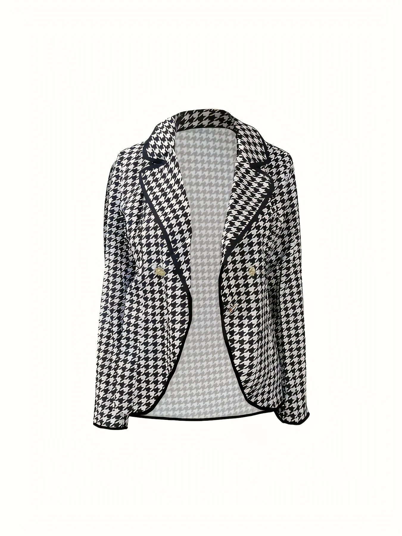 deanwangkt-1 Houndstooth Print Lapel Blazer, Elegant Open Front Long Sleeve Outerwear, Women's Clothing - Deanwangkt