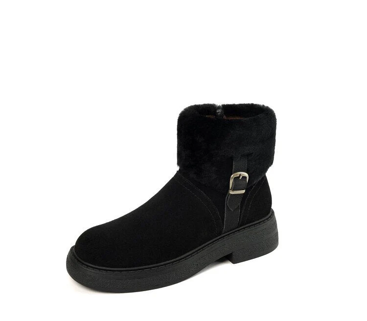 deanwangkt Autumn Boots     NEW Winter Ankle Boots Women Round Toe Chunky Heel Short Women Boots Cow Suede Shoes Plush Warm Boots Zip Platform Shoes Women - Deanwangkt