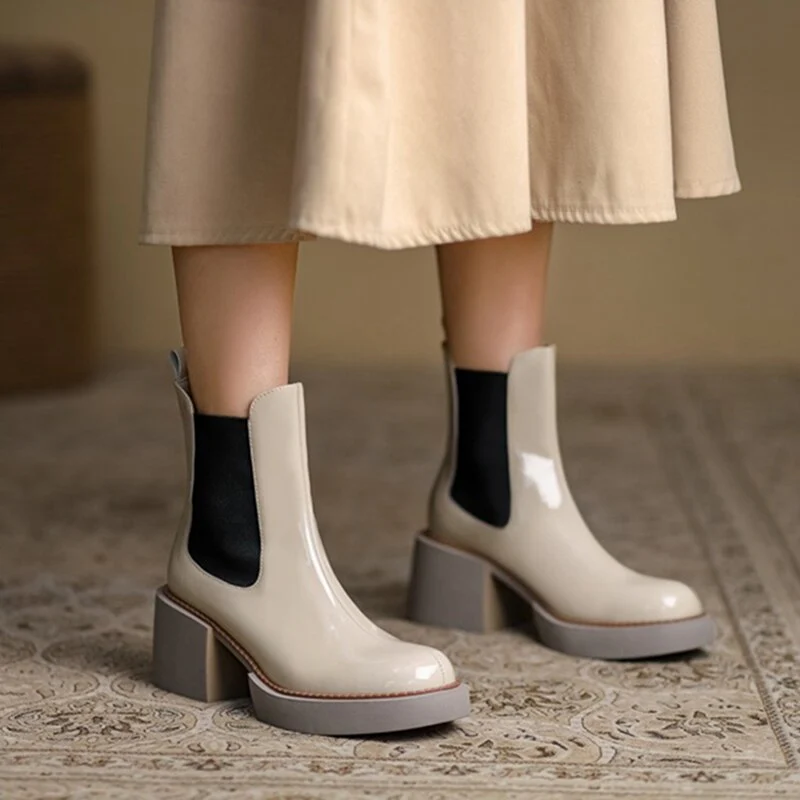deanwangkt Autumn Boots    HOT SALE Women Boots Patent Leather Shoes for Women Round Toe Chunky Boots Platform Shoes Winter Modern Boots Women Punk Shoes - Deanwangkt