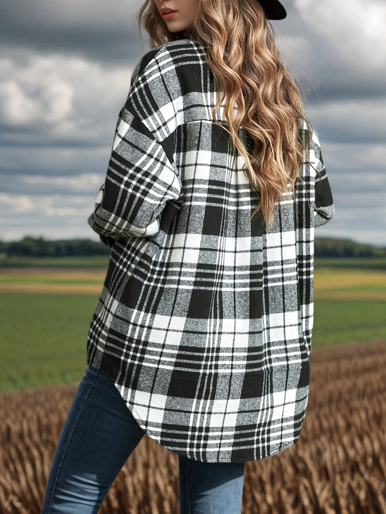 Plaid Pattern Button Front Jacket, Casual Long Sleeve Outwear For Spring & Fall, Women's Clothing - Deanwangkt