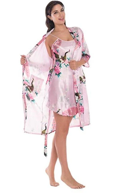 Fashion Women's Summer Mini Kimono Robe Lady Rayon Bath Gown Yukata Nightgown Sleepwear Sleepshirts Pijama Mujer Size M-XL - Deanwangkt