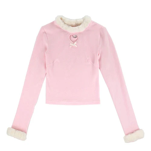 Japanese Pink Sweet Lolita Blouse Women Winter Warm Kawaii Knitted Blouse Female Long Sleeve Tops Korean Style Clothing  New - Deanwangkt