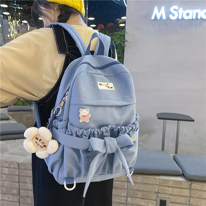 Back To School Korean Style Women Sweet Backpack Large Capacity Open Pockets Kawaii Female Bow School Bags for Teenager Girls Travel Backpacks - Deanwangkt