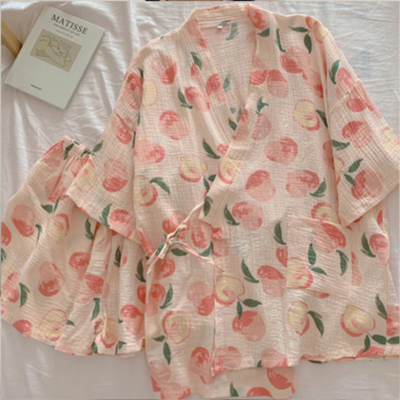 deanwangkt Pink Pajama Sets Women Sweet Casual Simple Design Stylish Japanese Style Lace-up Print Summer Home Lounge Wear Cozy Breathable - Deanwangkt