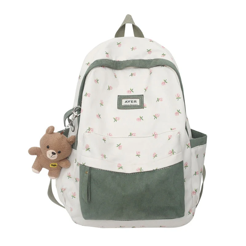 Girl Trendy Nylon Kawaii Flannel Floral Bag Ladies Cute College Backpack Women Travel Student Bag Female Laptop Backpack Fashion - Deanwangkt
