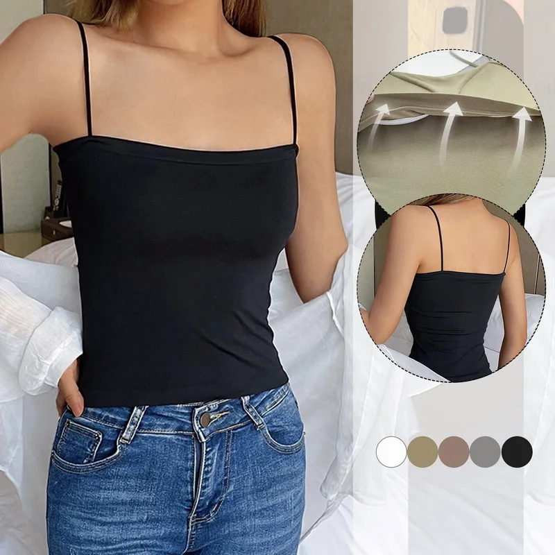 deanwangkt Sexy Crop Top Women Spaghetti Strap Tank Tops Summer Sleeveless Cami Tube Top Basic Solid Camisole Cotton Bustier Soft Bra Vest - Deanwangkt
