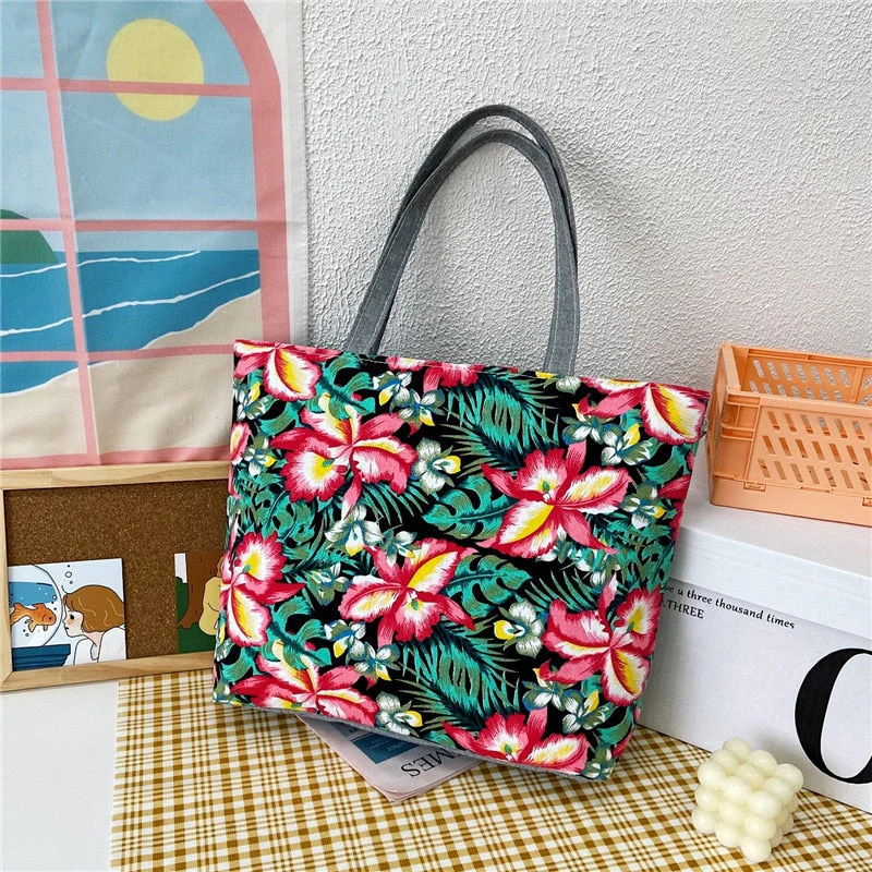 deanwangkt  Fashion Folding Women Big Size Handbag Tote Ladies Casual Flower Printing Canvas Graffiti Shoulder Bag Beach Bolsa Feminina - Deanwangkt