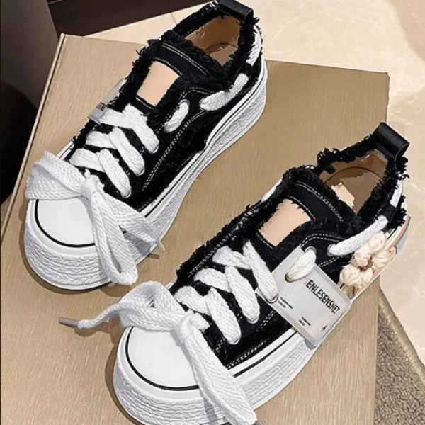 deanwangkt - Black Casual Daily Patchwork Frenulum Contrast Round Comfortable Out Door Shoes - Deanwangkt