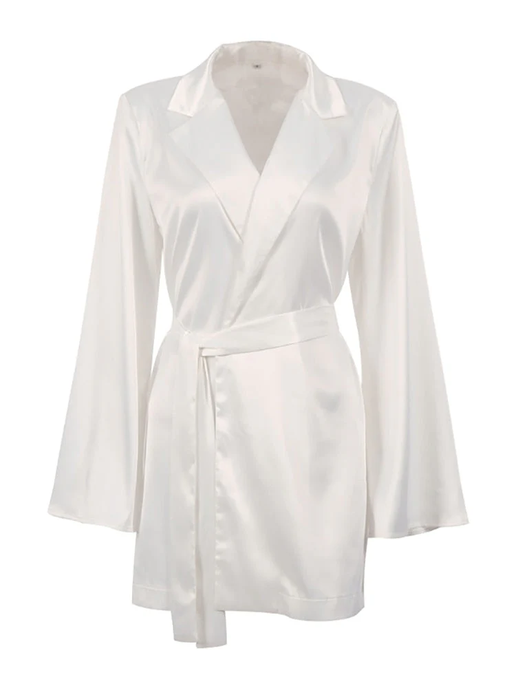 deanwangkt  Solid Ladies Pink Blazer Fashion Spring  Long Sleeve Oversized Women Blazer Coat Elegant Sashes Satin Jackets - Deanwangkt