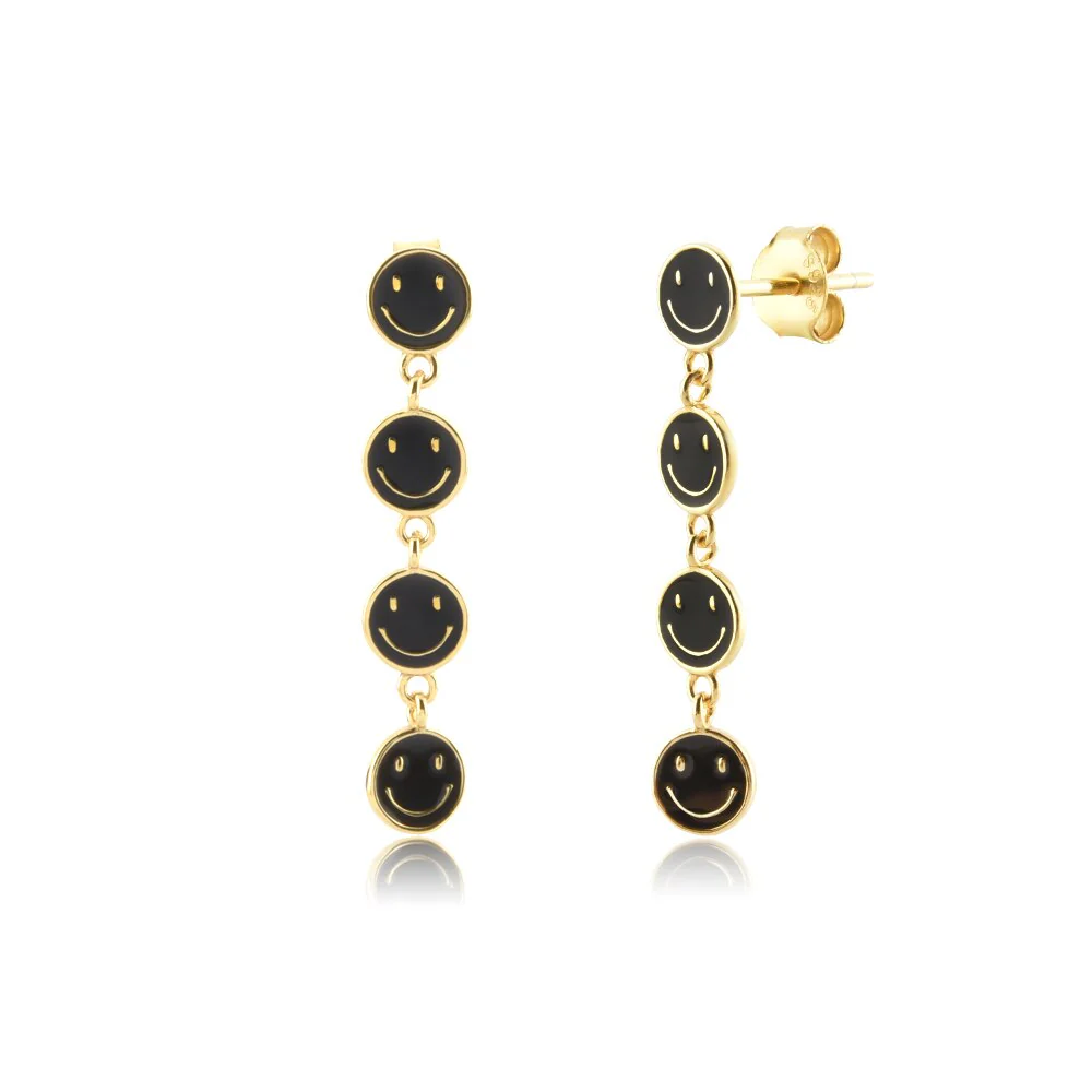 DEANWANGKT Sterling Silver Gold White Pink Enamel Smile Drop Earring Black Clips Pendiente Spring Summer Jewelry For Women Gift - Deanwangkt
