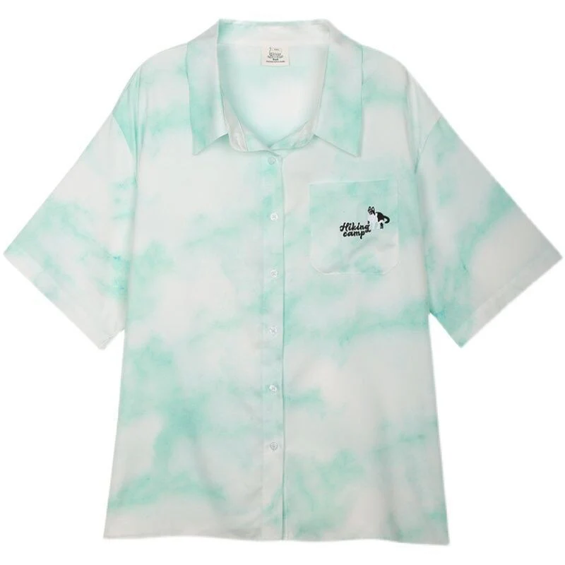 deanwangkt Women Plus Size Shirt Kawaii Print Cute Harajuku Polo Collar Blouses Oversize Korean Casual Pink Tops Unisex Clothes - Deanwangkt