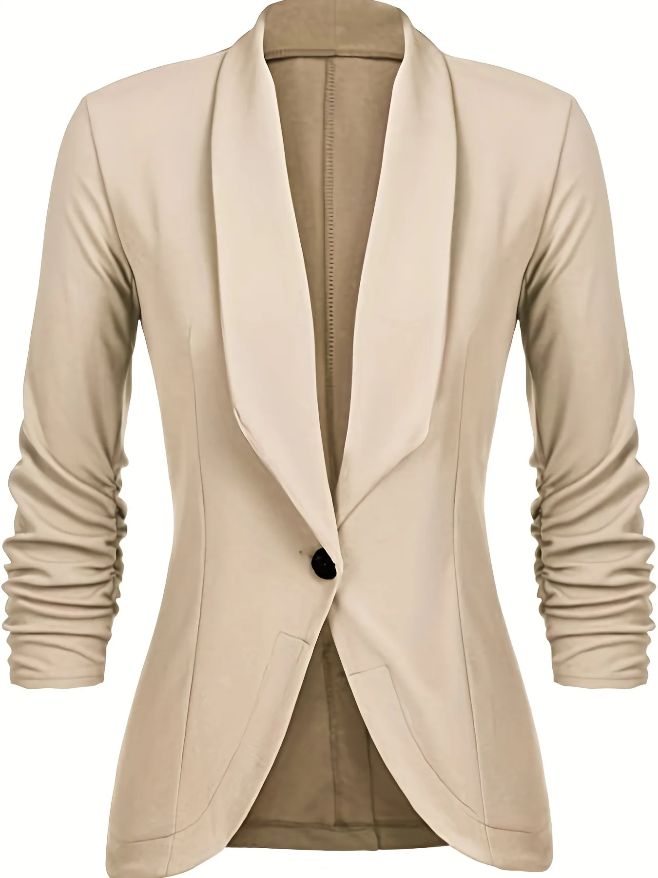 deanwangkt-1 Solid Lapel Long Sleeve Blazer Jacket, Casual Commuter Office Lightweight Outerwear, Women's Clothing - Deanwangkt