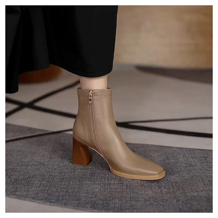 deanwangkt Ankle Boots for Women Square Toe Fashion Shoes Autumn Winter Short Boots Zipper Square Heels Comfortable Lady Shoes - Deanwangkt