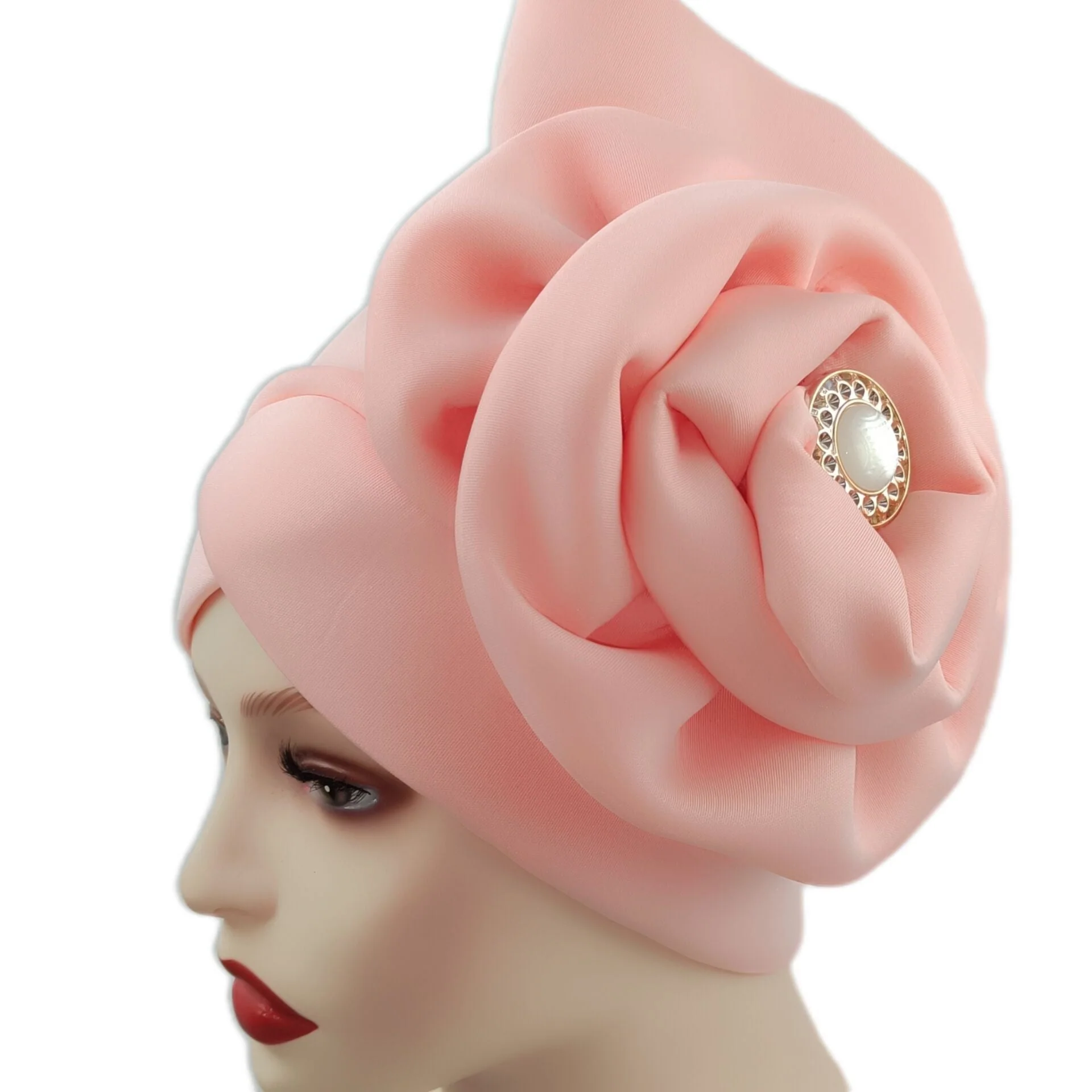 deanwangkt Solid African turban big flower design headtie cap for fashion women headwrap with badge - Deanwangkt