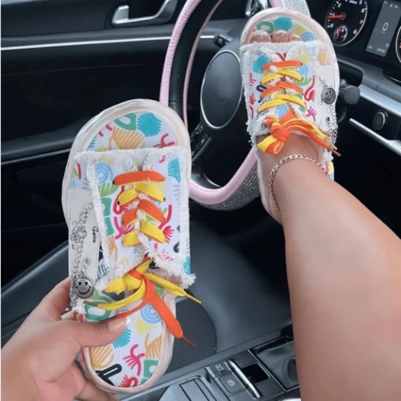 deanwangkt - Colour Casual Graffiti Frenulum Round Comfortable Shoes - Deanwangkt