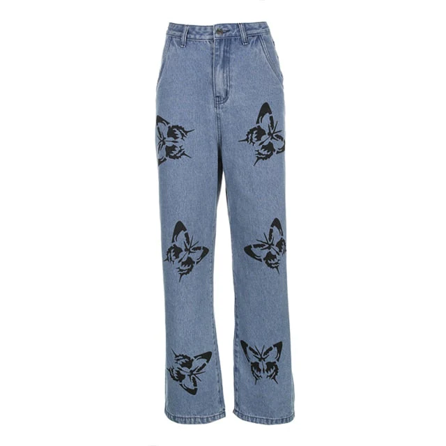 New Women Fashion High Waist  Print Jeans Ladies Casual Stylish Pants Outfits for Shopping Daily Wear - Deanwangkt