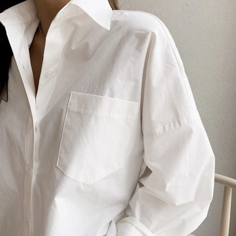 deanwangkt Graduation Gifts  Long Sleeve Cotton White Blouse Women  Plus Size Loose Women Shirts Blouses Casual Office Lady Button Shirt Tops Blusa 11456 - Deanwangkt