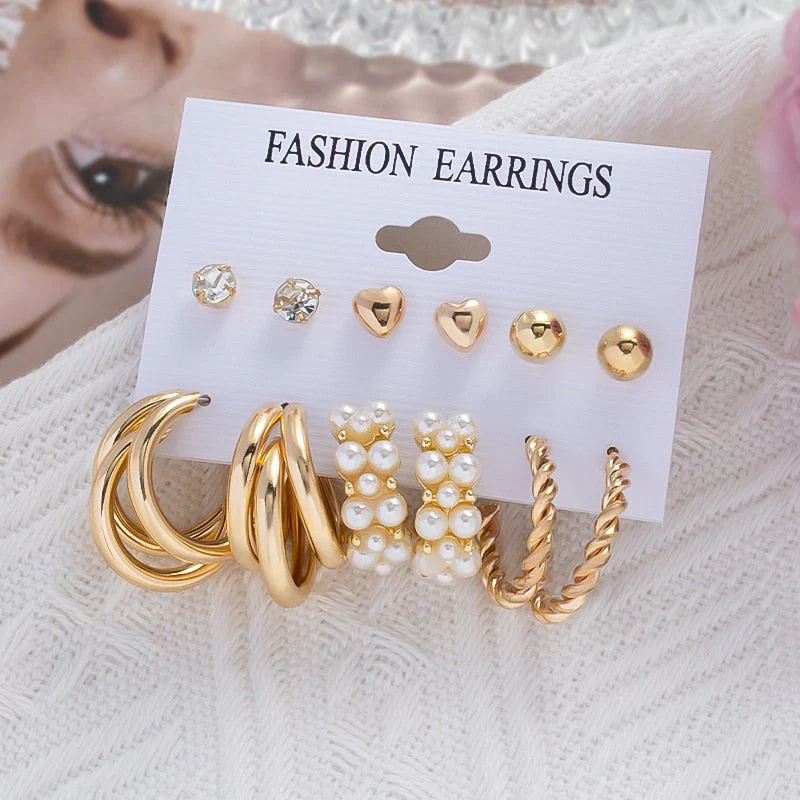 DEANWANGKT Boho Women's Earrings Vintage Punk Gold Color Metal Acrylic Big Circle Pearls Hoop Earring Set for Woman Girl Trend Jewelry - Deanwangkt