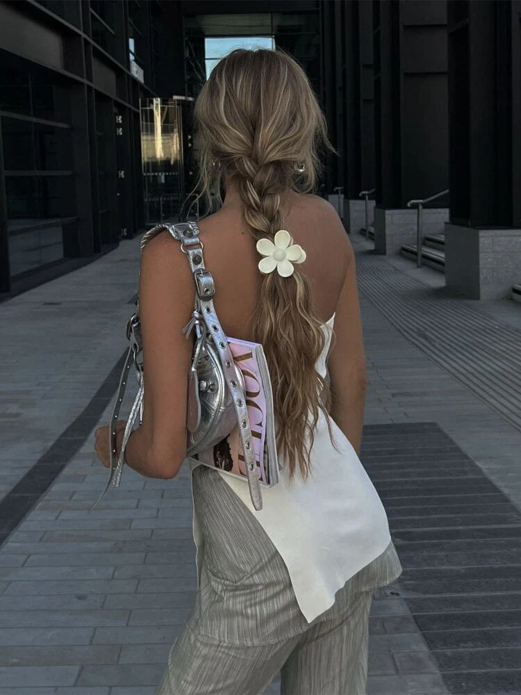 deanwangkt Women Strapless Tops Summer Fashion Irregular Split Slim Tube Top Y2K Sexy Backless Knit Crop Top Vacation Outfit Streetwear - Deanwangkt