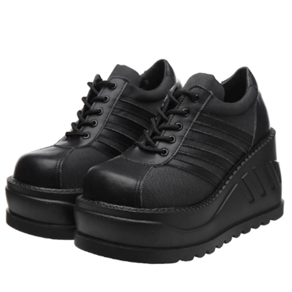 DEANWANGKT  Band Goth Platform Wedges Punk Chunky Mid Calf Boots Women Thick Heel Autumn Trendy Cosplay Casual Shoes Women - Deanwangkt