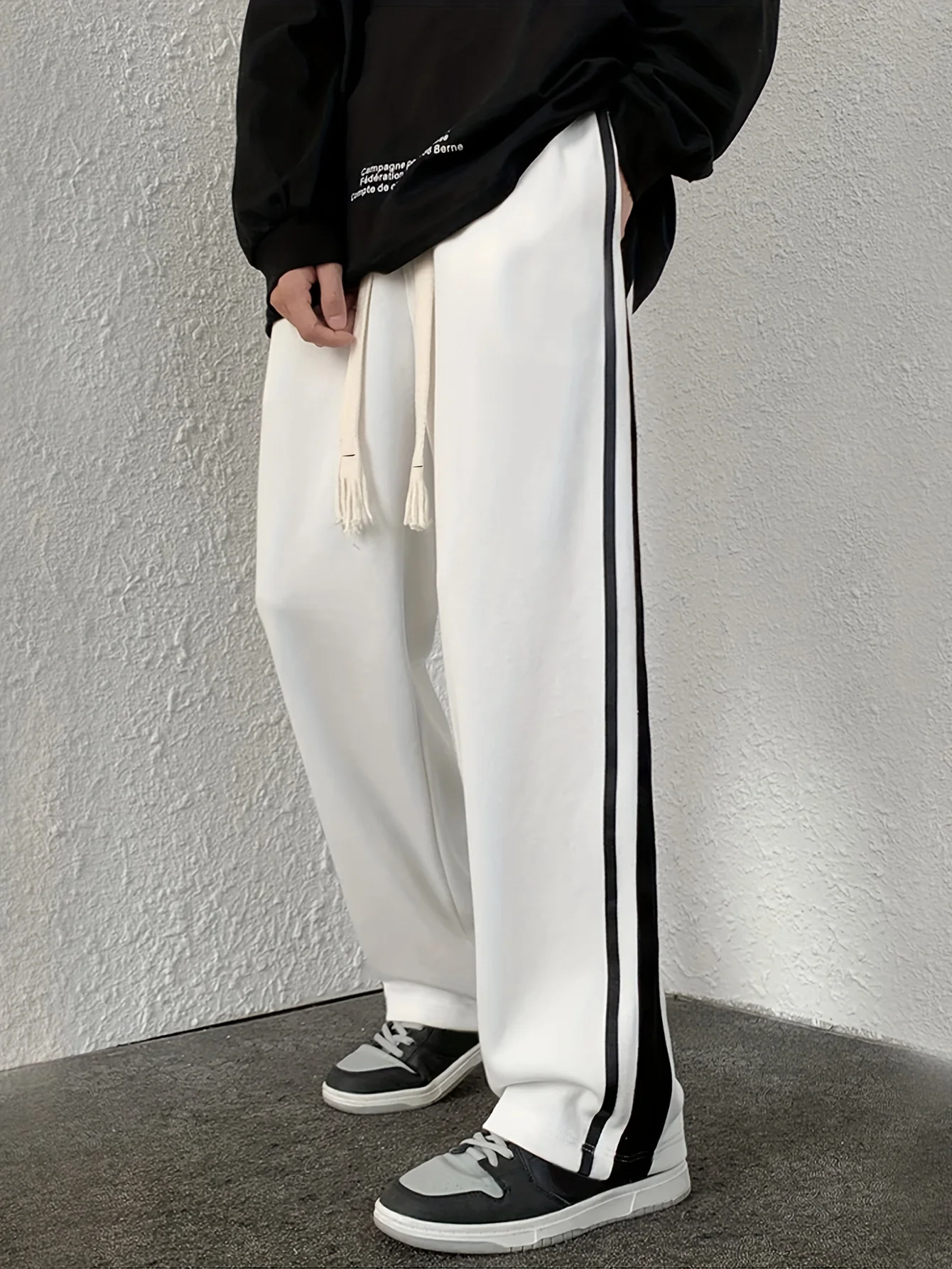 Men's Side Striped Straight Leg Joggers, Casual Stretch Waist Drawstring Comfy Trousers - Deanwangkt