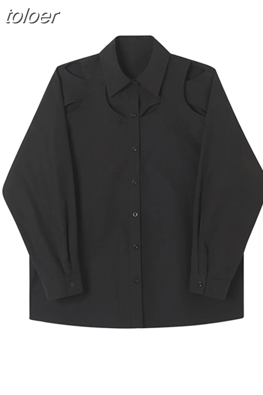 deanwangkt Minimalist Shirt For Women Lapel Long Sleeve Hollow Out Patchwork Casual Loose Blouse Female Autumn Clothing  New - Deanwangkt