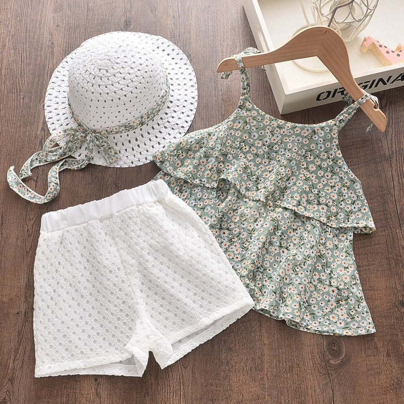 deanwangkt Baby Girl Clothes  Summer Girls Clothing sets  Children's leaf Dots Design Girl Sleeveless shirt +Short Pant Fashion Style New Arrival - Deanwangkt